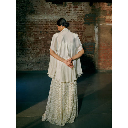 Asaga Ivory Ina Blouse with Sharara and Cape (Set of 3)