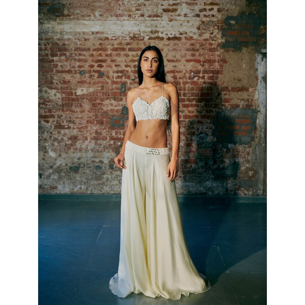 Asaga Ivory Crescent Blouse with Long Jacket and Palazzo (Set of 3)