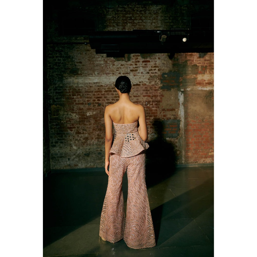 Asaga Rose Gold Paradox Peplum Top with Pant (Set of 2)