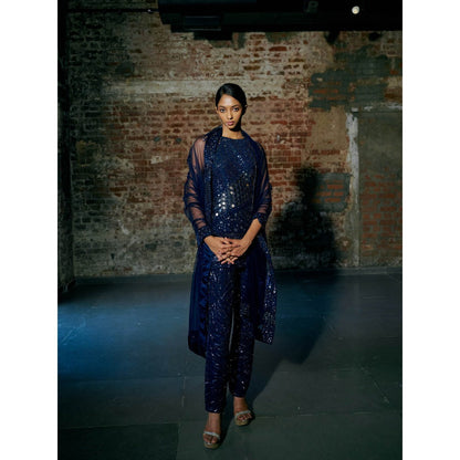 Asaga Stream Navy Blue Kurta with Pant and Dupatta (Set of 3)