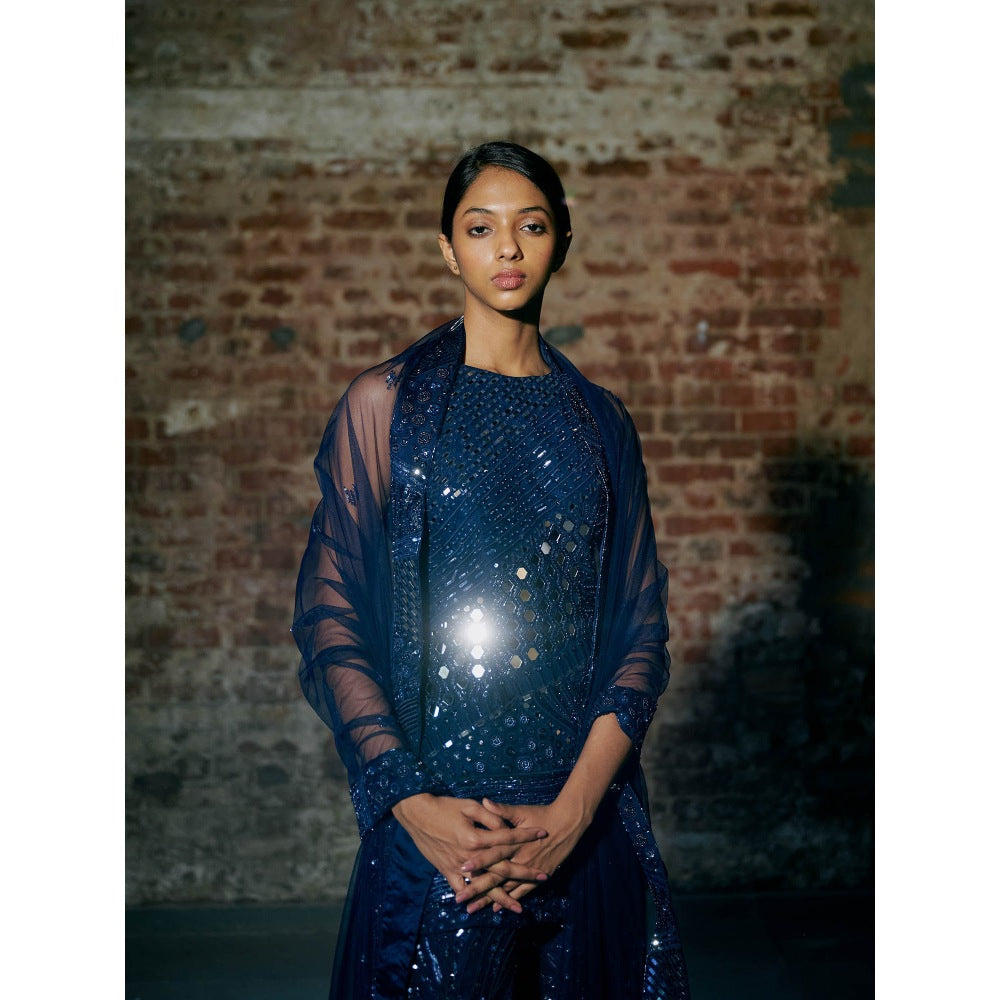 Asaga Stream Navy Blue Kurta with Pant and Dupatta (Set of 3)