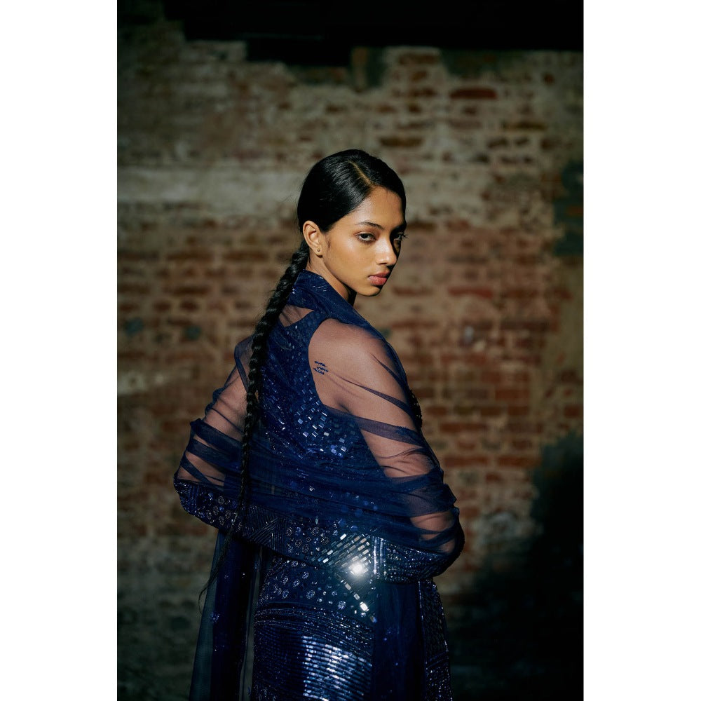 Asaga Stream Navy Blue Kurta with Pant and Dupatta (Set of 3)