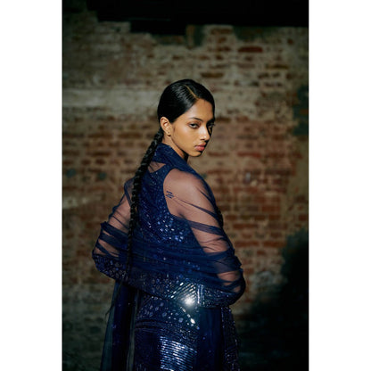 Asaga Stream Navy Blue Kurta with Pant and Dupatta (Set of 3)