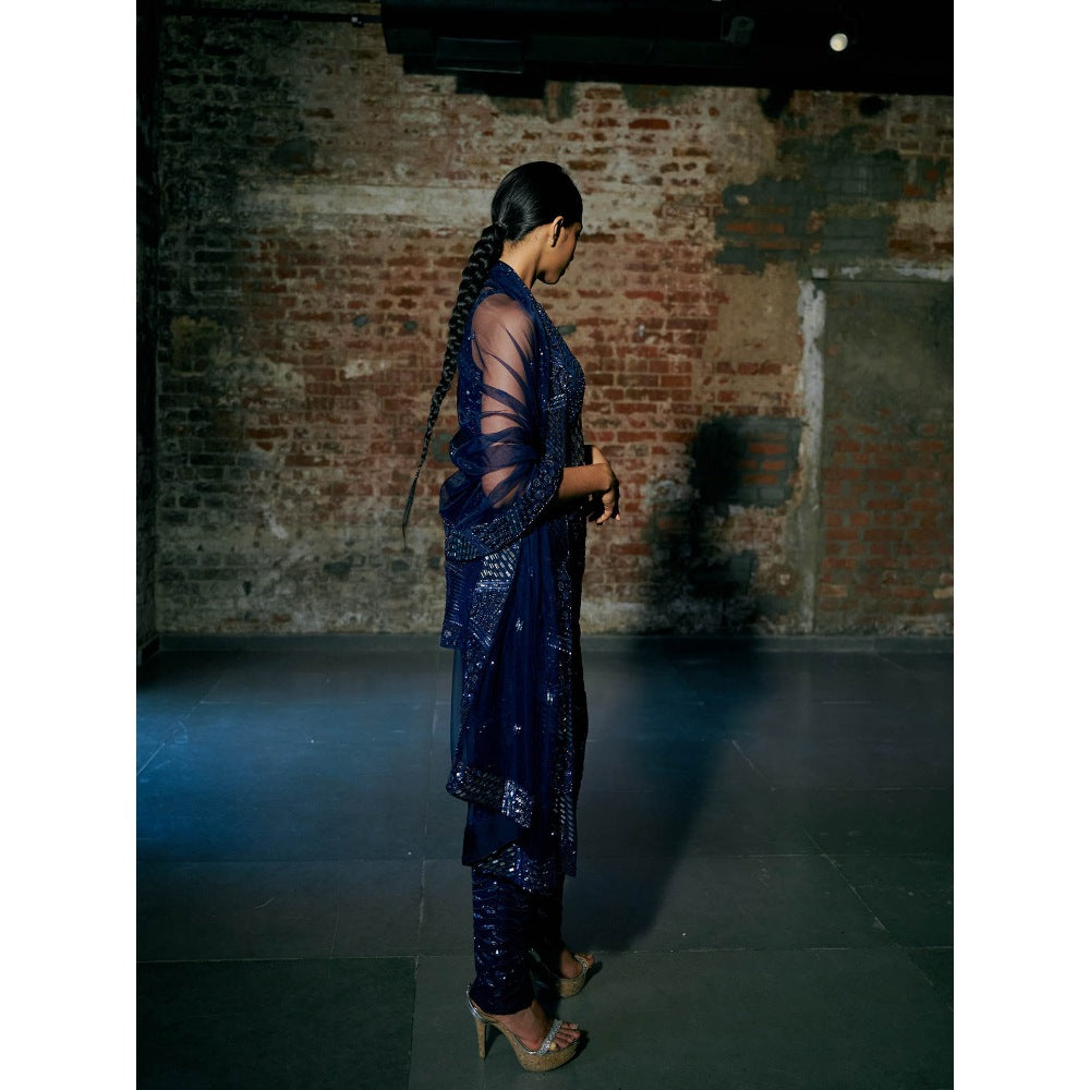 Asaga Stream Navy Blue Kurta with Pant and Dupatta (Set of 3)