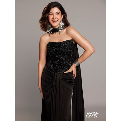 Asaga Black Flutter Tulle Blouse with Lehenga and Dupatta (Set of 3)