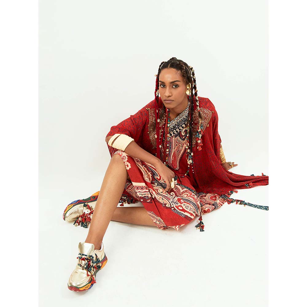 Aseem Kapoor Veni Red Embroidered Dupatta Jacket