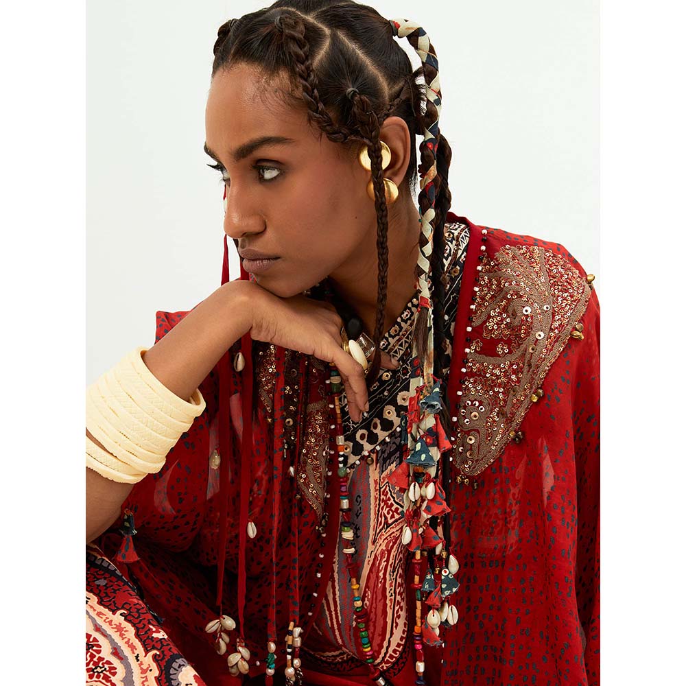 Aseem Kapoor Veni Red Embroidered Dupatta Jacket