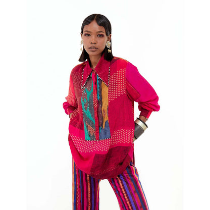 Aseem Kapoor Atri Printed Italian Crepe Shirt With Detailed With Highlighted Yoke And Collar