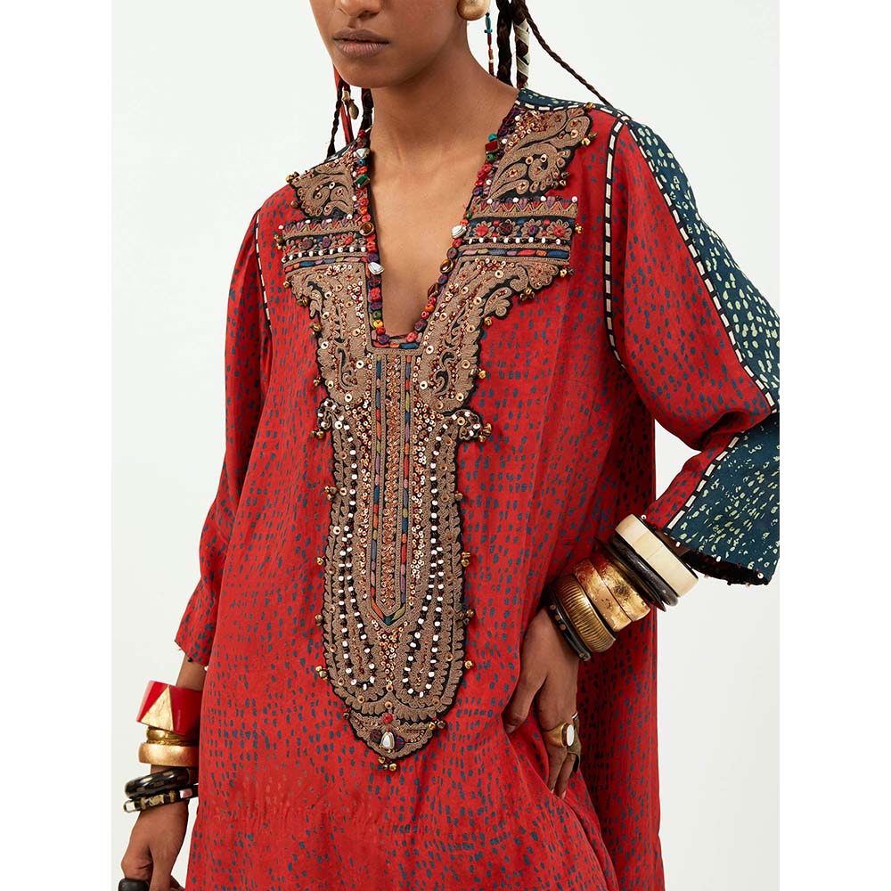 Aseem Kapoor Red Mitra Short Kurta with Dhoti (Set of 2)