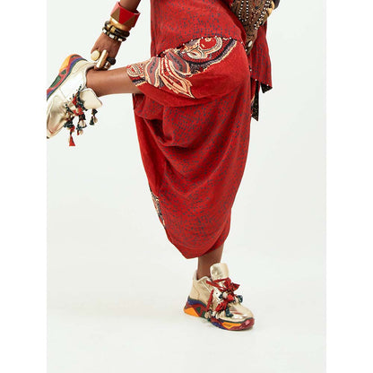 Aseem Kapoor Red Mitra Short Kurta with Dhoti (Set of 2)