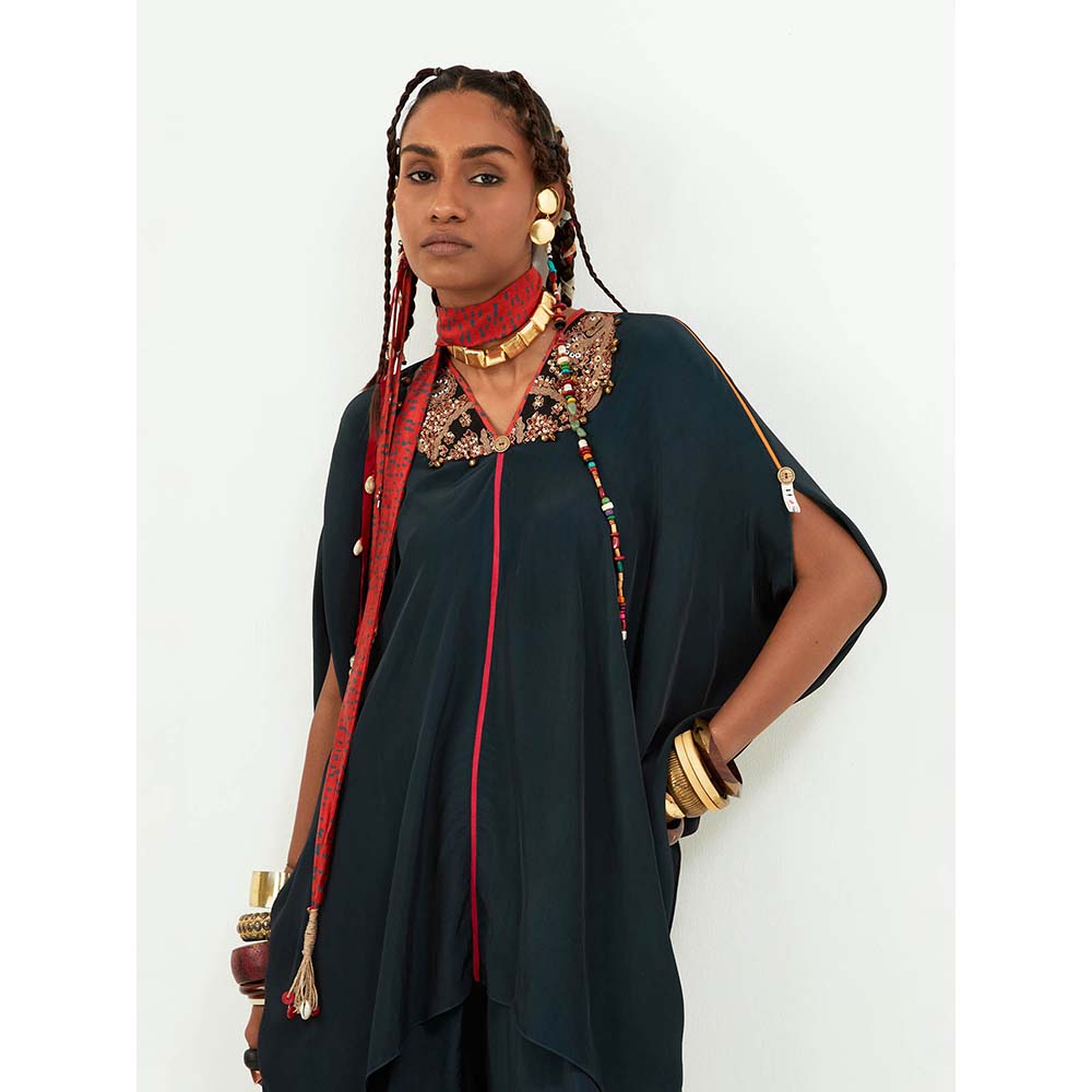 Aseem Kapoor Navy Blue Fiza Kaftan Tunic with Flared Pant (Set of 2)