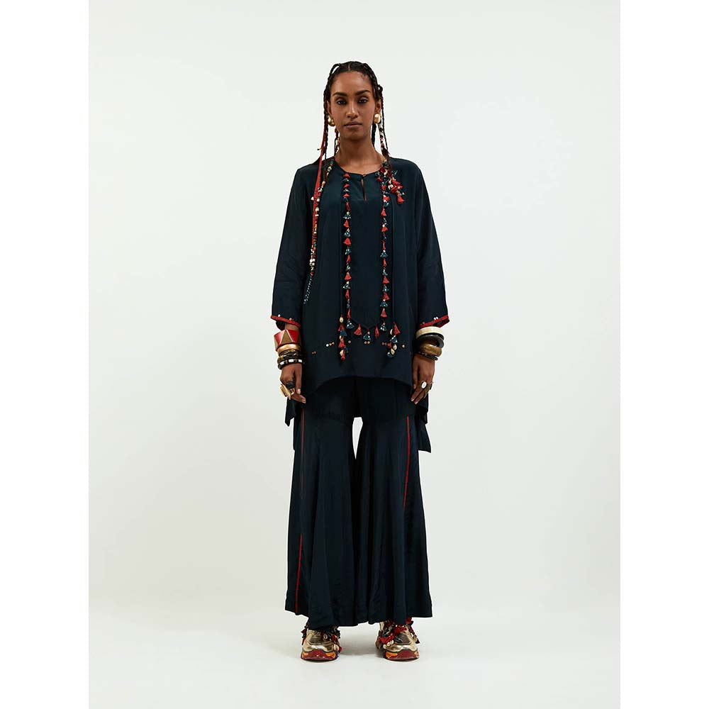 Aseem Kapoor Navy Blue Mitra Short Kurta with Sharara (Set of 2)