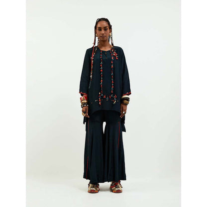 Aseem Kapoor Navy Blue Mitra Short Kurta with Sharara (Set of 2)