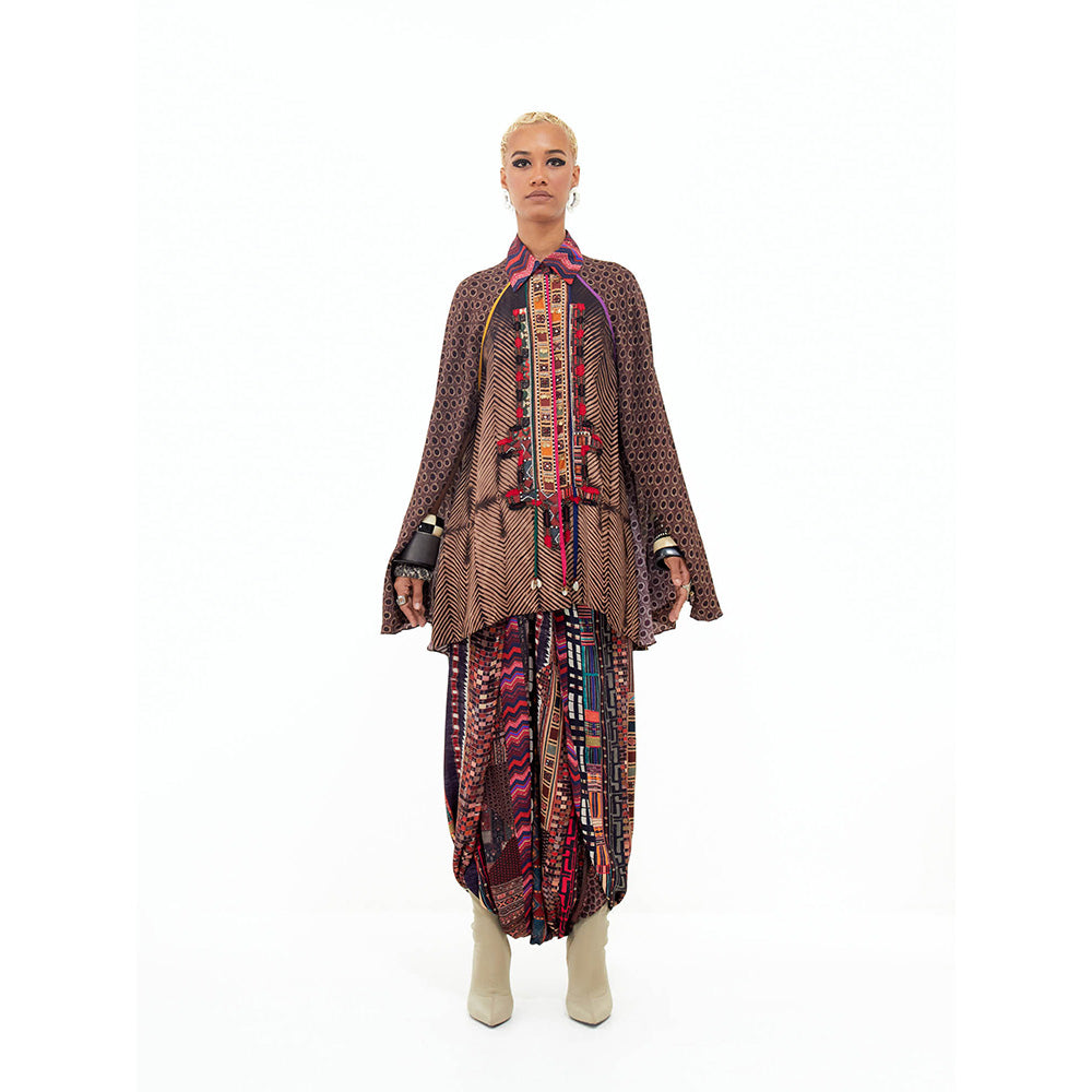 Aseem Kapoor Brown Mariyam Cape with Shirt and Dhoti (Set of 3)