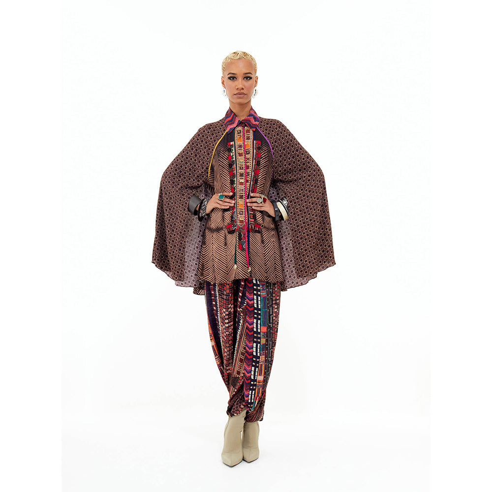 Aseem Kapoor Brown Mariyam Cape with Shirt and Dhoti (Set of 3)