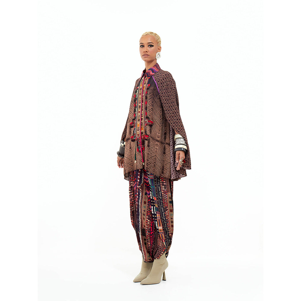 Aseem Kapoor Brown Mariyam Cape with Shirt and Dhoti (Set of 3)