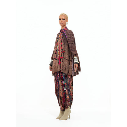 Aseem Kapoor Brown Mariyam Cape with Shirt and Dhoti (Set of 3)