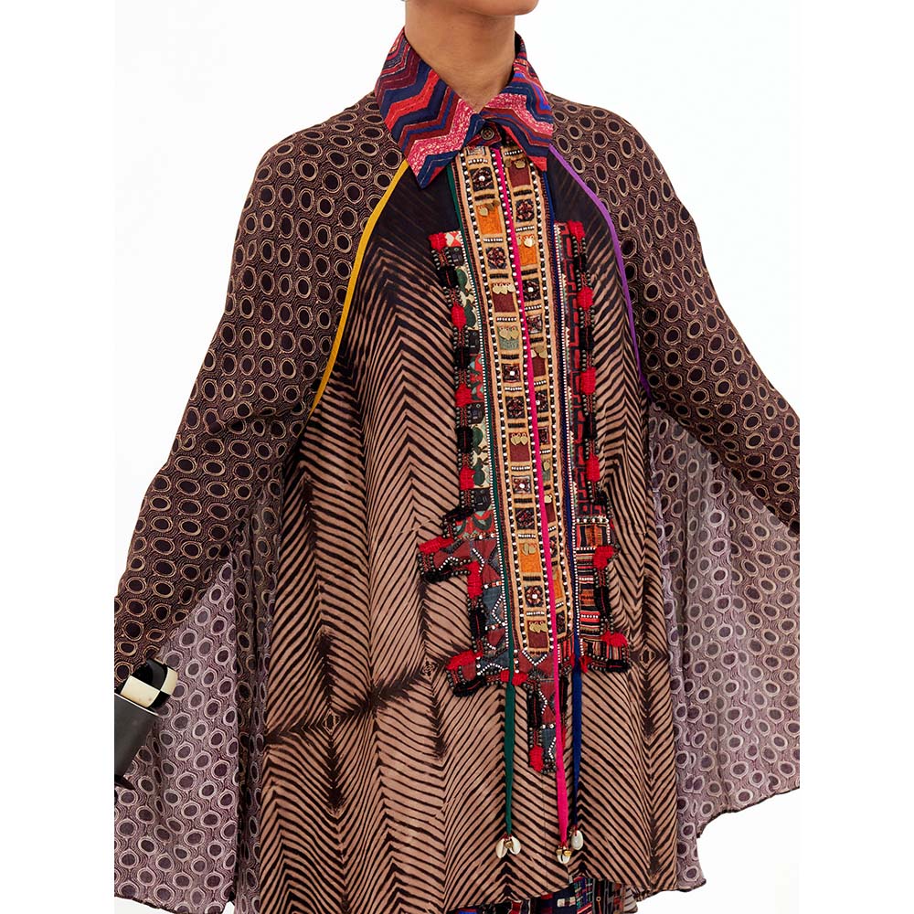 Aseem Kapoor Brown Mariyam Cape with Shirt and Dhoti (Set of 3)