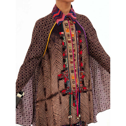 Aseem Kapoor Brown Mariyam Cape with Shirt and Dhoti (Set of 3)