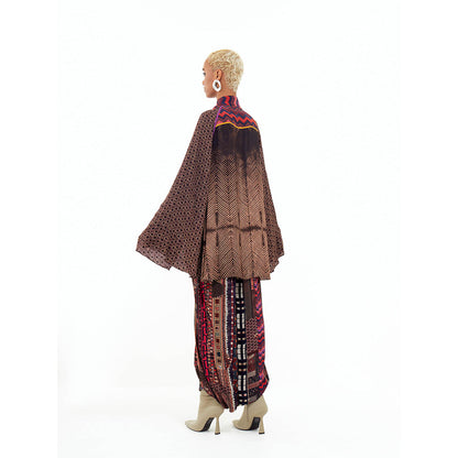 Aseem Kapoor Brown Mariyam Cape with Shirt and Dhoti (Set of 3)