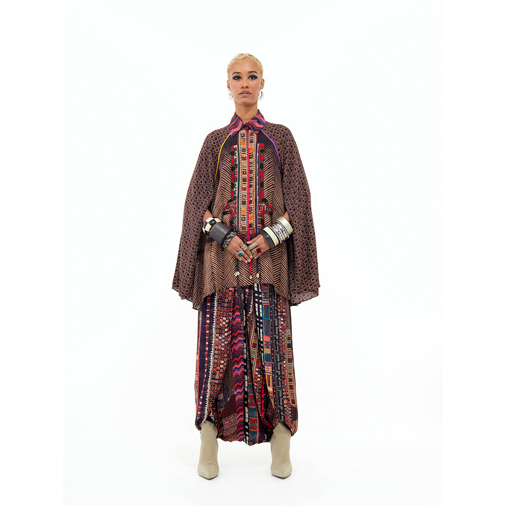 Aseem Kapoor Brown Mariyam Cape with Shirt and Dhoti (Set of 3)