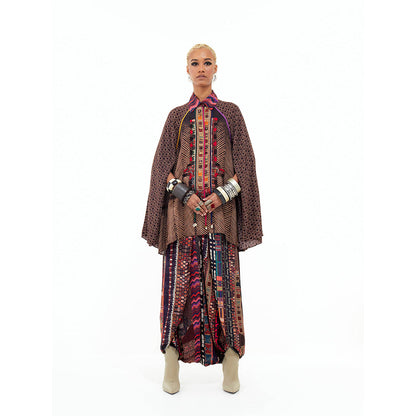 Aseem Kapoor Brown Mariyam Cape with Shirt and Dhoti (Set of 3)