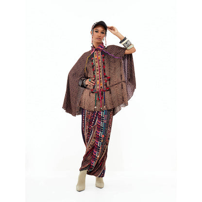 Aseem Kapoor Brown Mariyam Cape with Shirt and Dhoti (Set of 3)