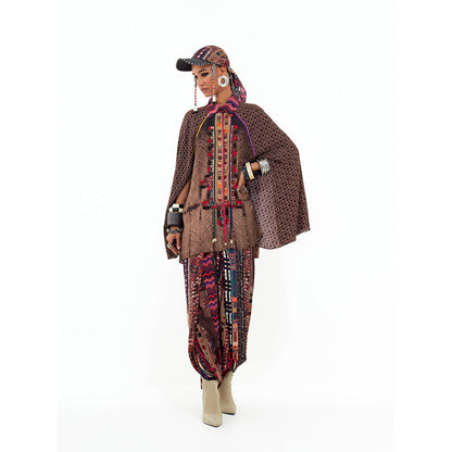 Aseem Kapoor Brown Mariyam Cape with Shirt and Dhoti (Set of 3)