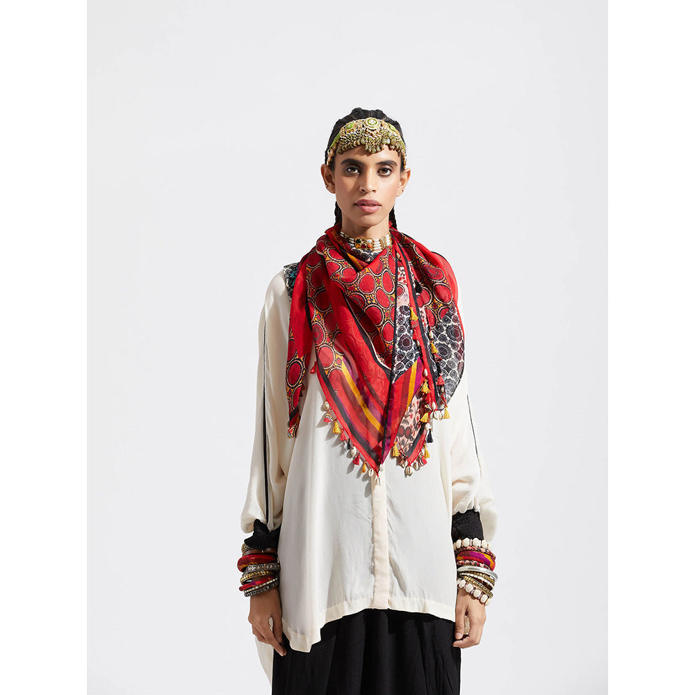 Aseem Kapoor Red Patti Scarf