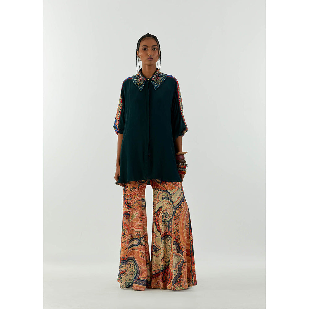 Aseem Kapoor Teal Mandala Shirt With Sharara (Set of 2)