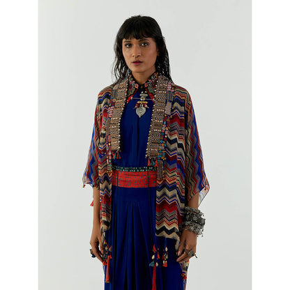 Aseem Kapoor Blue Veni Jacket With Shirt And Draped Trouser (Set of 3)