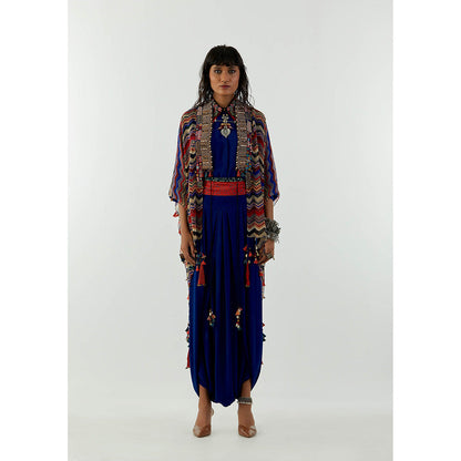 Aseem Kapoor Blue Veni Jacket With Shirt And Draped Trouser (Set of 3)