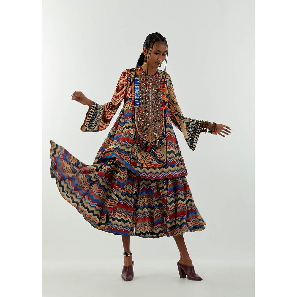 Aseem Kapoor Multi-Colour Afghan Tunic With Culotte Trouser (Set of 2)