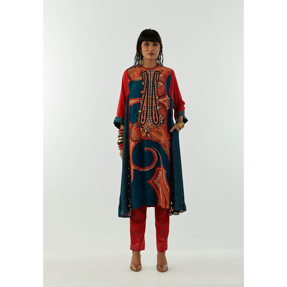 Aseem Kapoor Red Indra Kurta With Pant (Set of 2)
