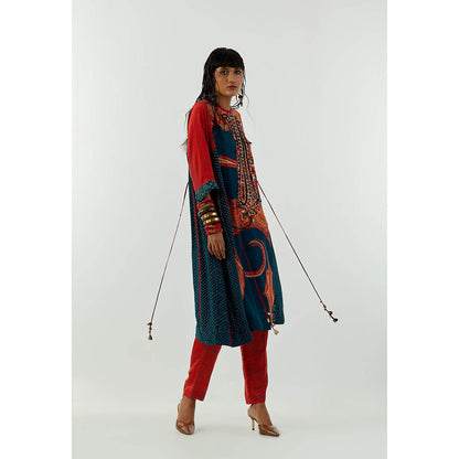 Aseem Kapoor Red Indra Kurta With Pant (Set of 2)
