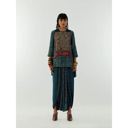 Aseem Kapoor Teal Mitra Short Kurta With Draped Trouser (Set of 2)