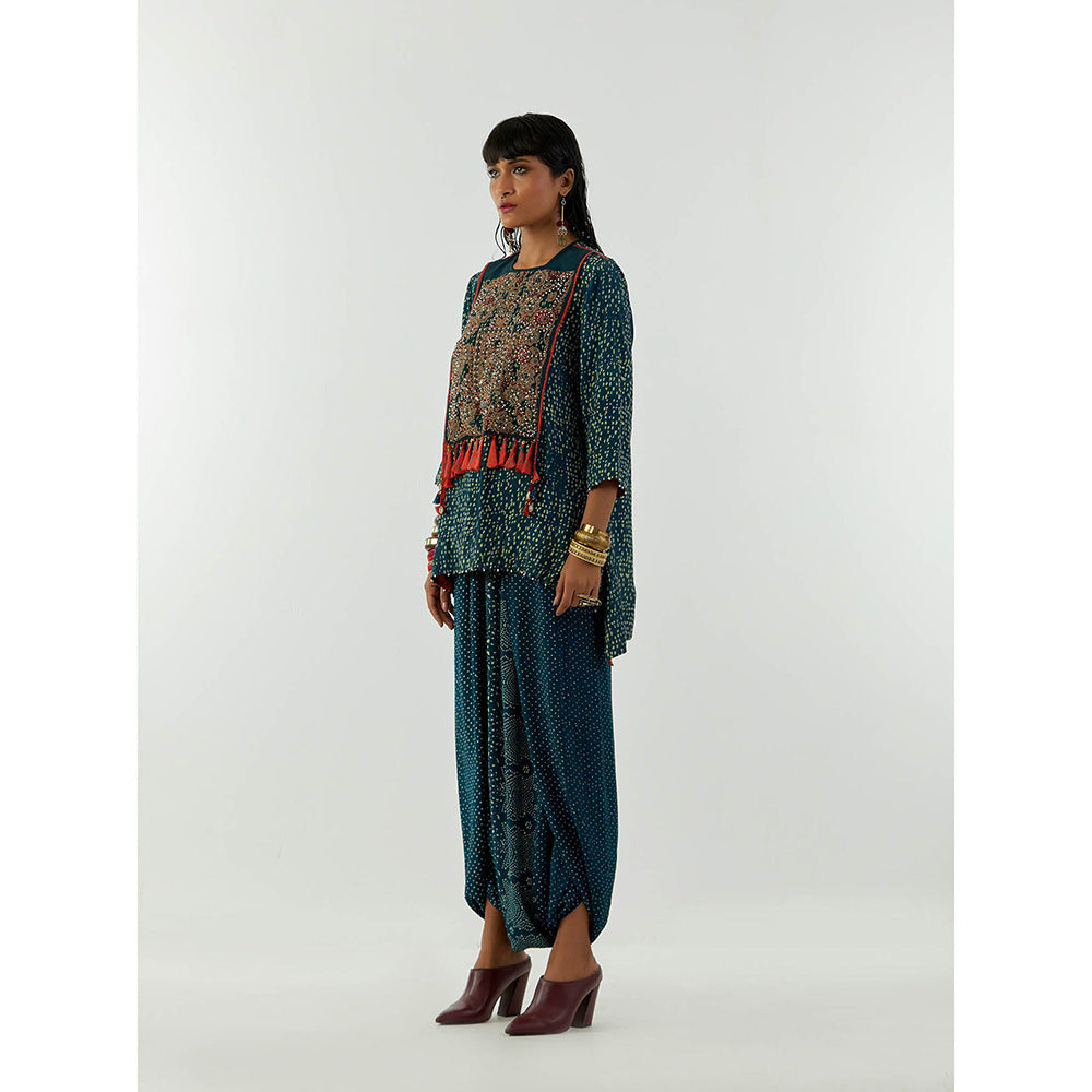 Aseem Kapoor Teal Mitra Short Kurta With Draped Trouser (Set of 2)