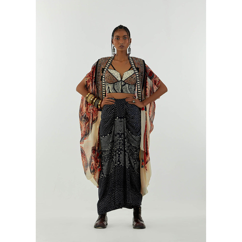 Aseem Kapoor Grey Ritu Cape With Blouse And Skirt (Set of 3)