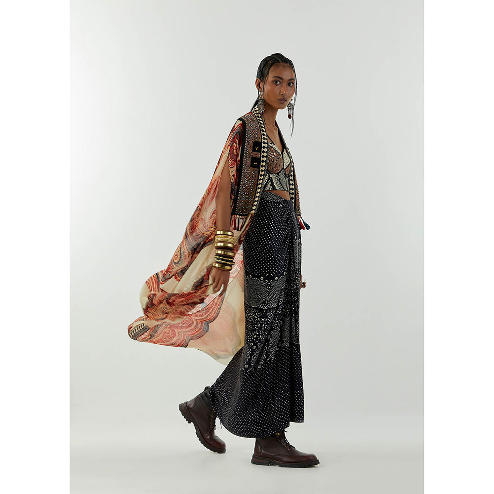 Aseem Kapoor Grey Ritu Cape With Blouse And Skirt (Set of 3)