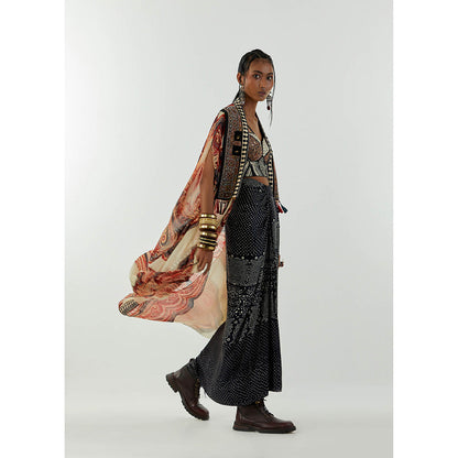 Aseem Kapoor Grey Ritu Cape With Blouse And Skirt (Set of 3)