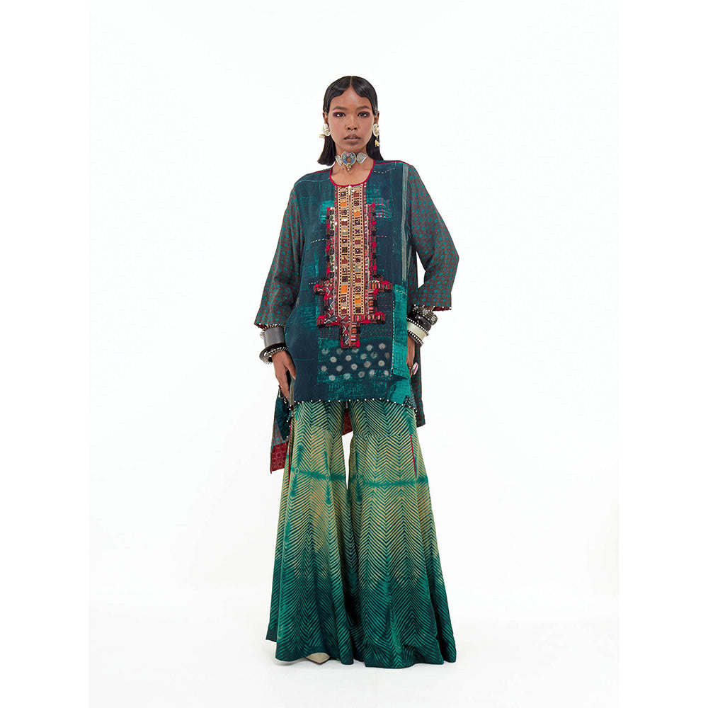 Aseem Kapoor Teal Mitra Short Kurta With Sharara (Set of 2)