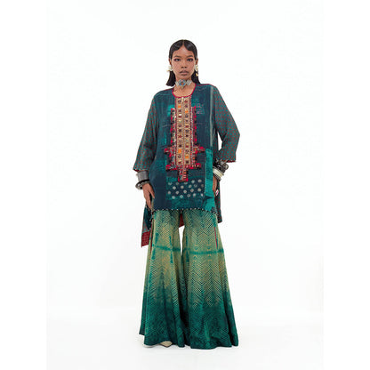 Aseem Kapoor Teal Mitra Short Kurta With Sharara (Set of 2)