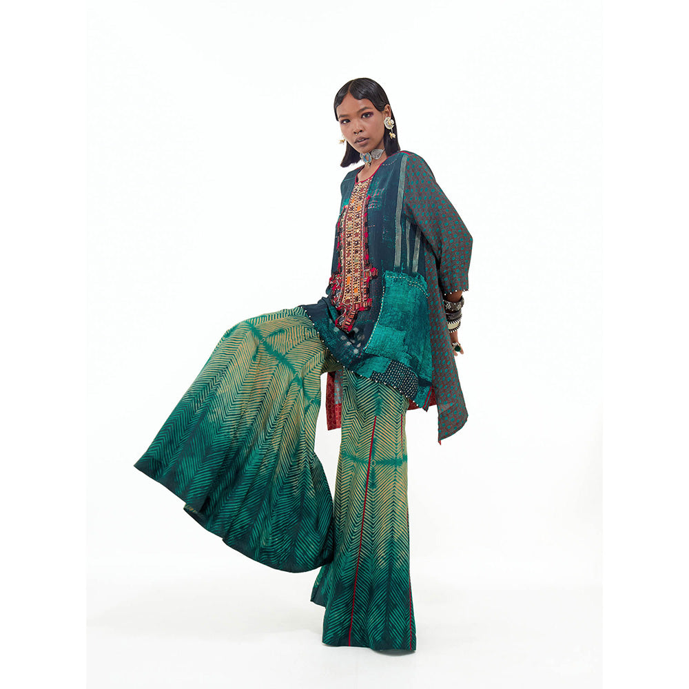 Aseem Kapoor Teal Mitra Short Kurta With Sharara (Set of 2)