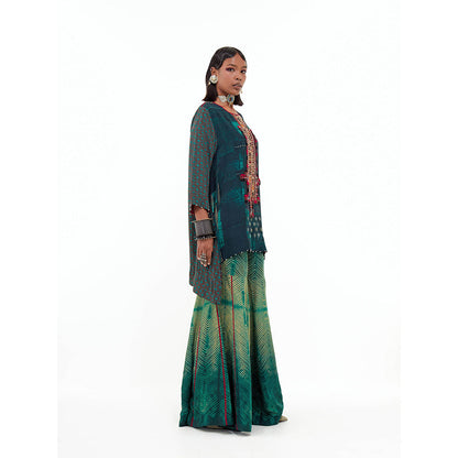 Aseem Kapoor Teal Mitra Short Kurta With Sharara (Set of 2)