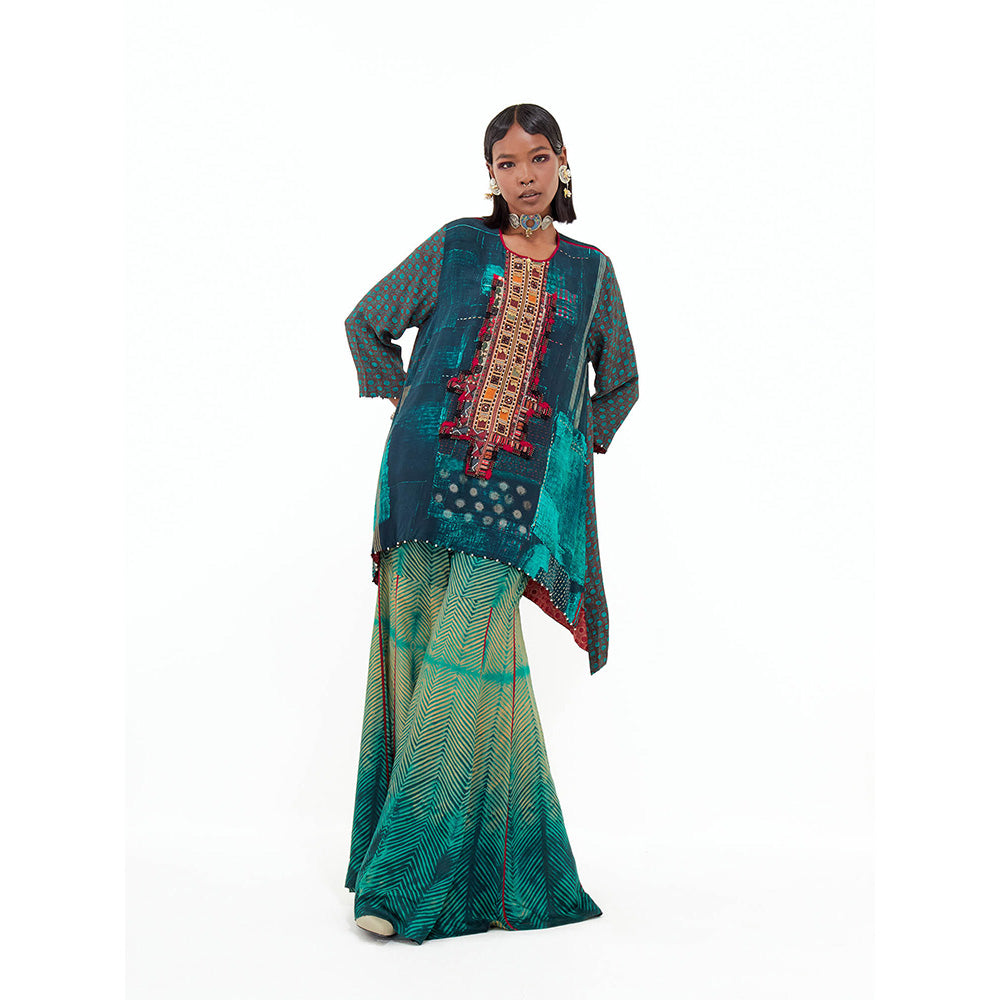 Aseem Kapoor Teal Mitra Short Kurta With Sharara (Set of 2)