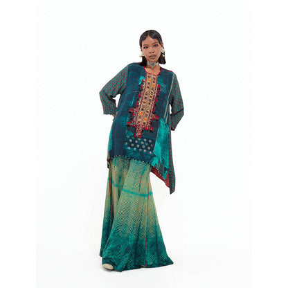 Aseem Kapoor Teal Mitra Short Kurta With Sharara (Set of 2)