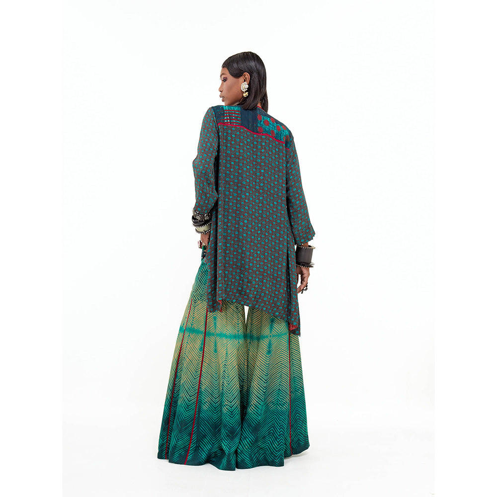 Aseem Kapoor Teal Mitra Short Kurta With Sharara (Set of 2)
