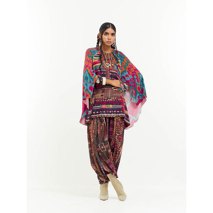 Aseem Kapoor Multi-Colour Mariyam Cape Kurti With Draped Trouser (Set of 2)
