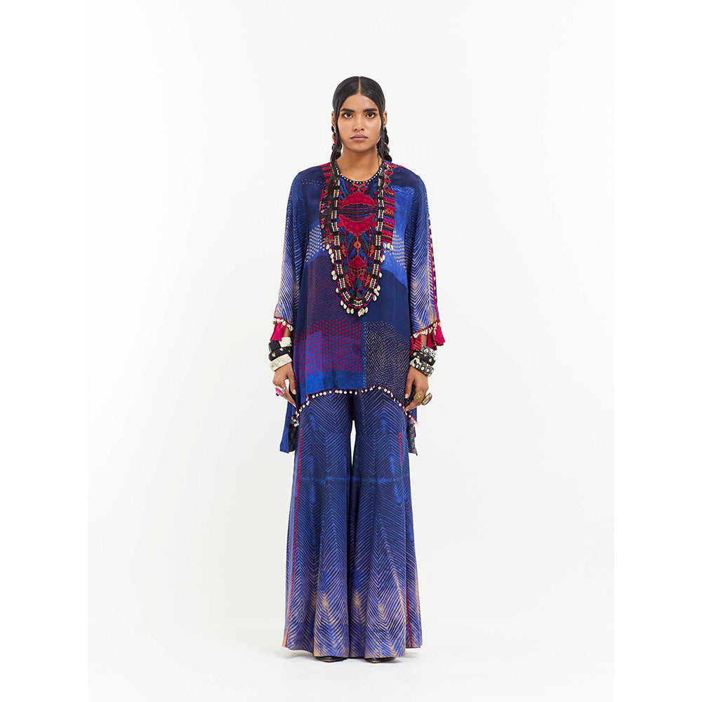 Aseem Kapoor Blue Mitra Short Kurta With Sharara (Set of 2)