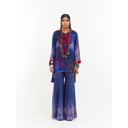Aseem Kapoor Blue Mitra Short Kurta With Sharara (Set of 2)